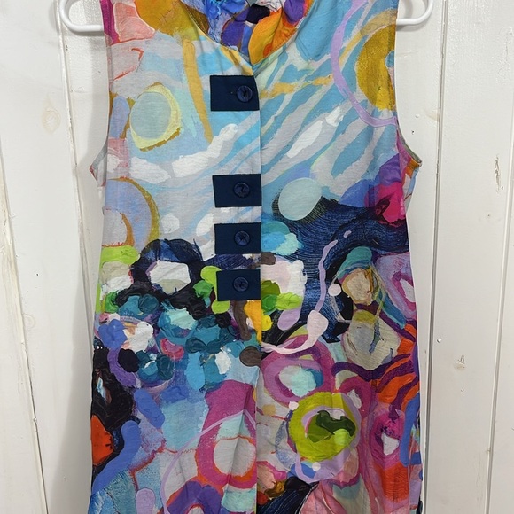 Claire Desjardins Painters Pallette Shirt Tunic Top Womens Sz S Sleeveless Artsy - Picture 4 of 6